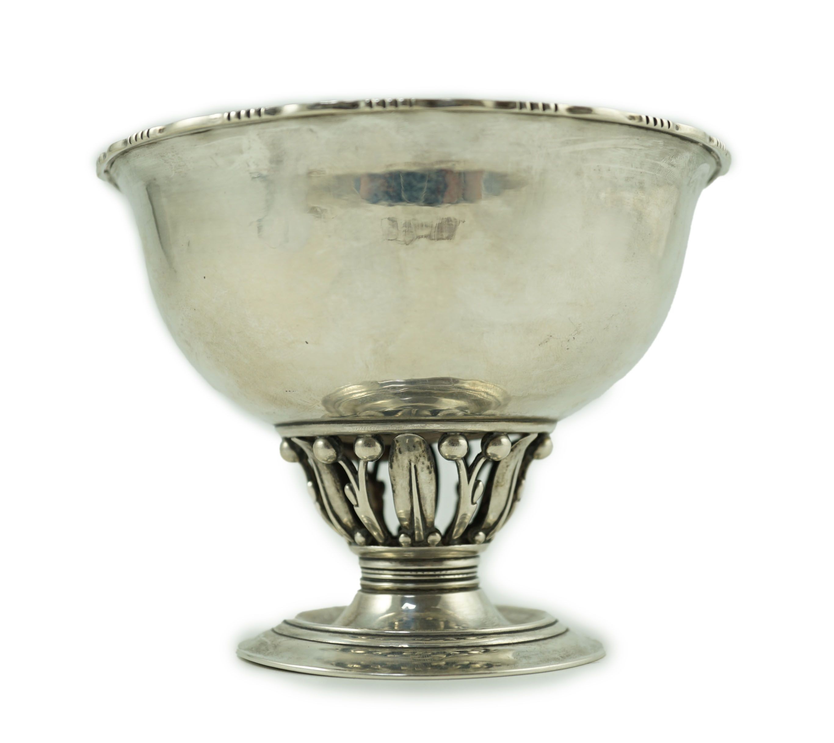 A 1920's Georg Jensen silver Louvre pattern pedestal bowl, design no. 180 B